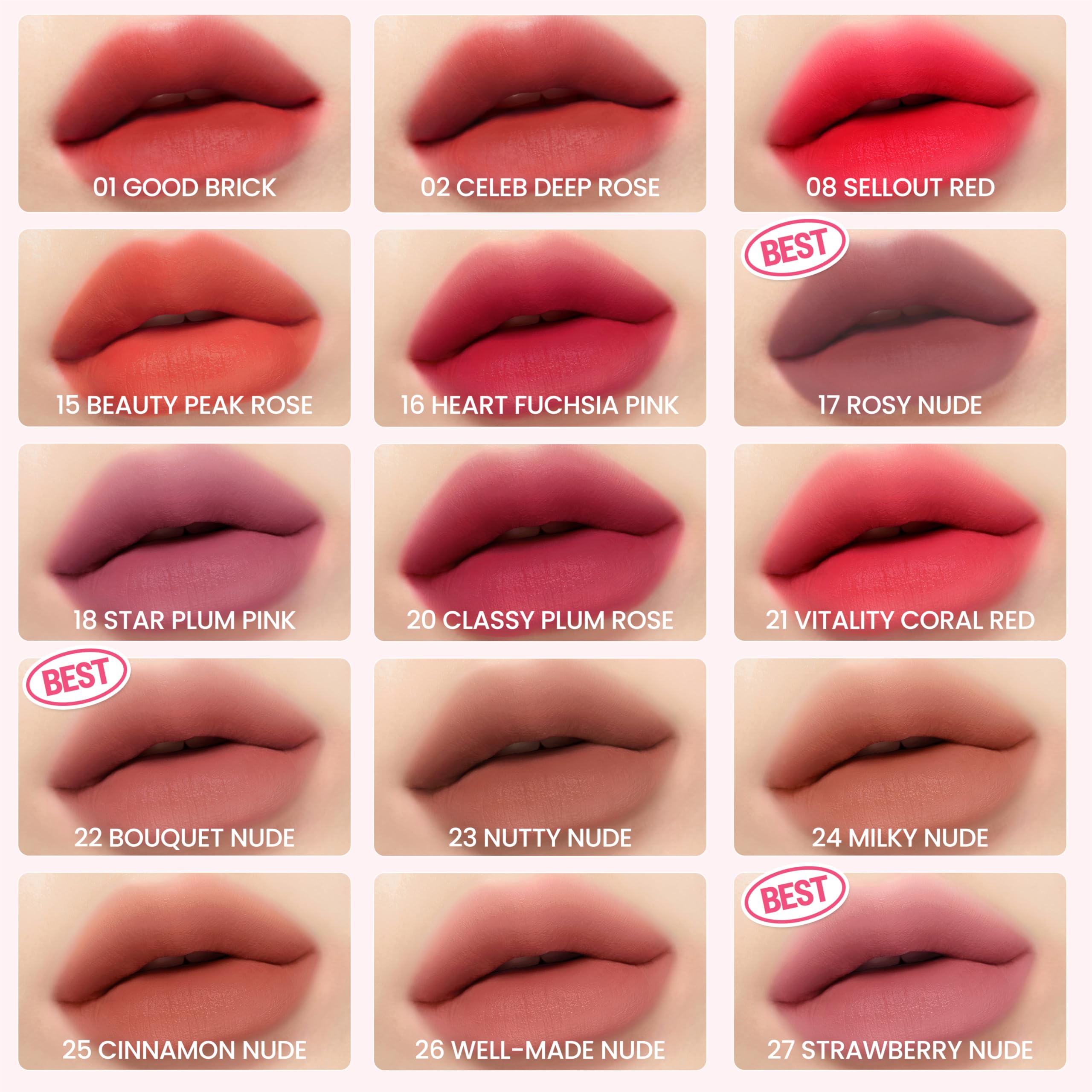 Peripera Ink the Velvet Lip Tint - High Pigment Color, Longwear, Weightless, Not Animal Tested, Gluten-Free, Paraben-Free (027 STRAWBERRY NUDE)