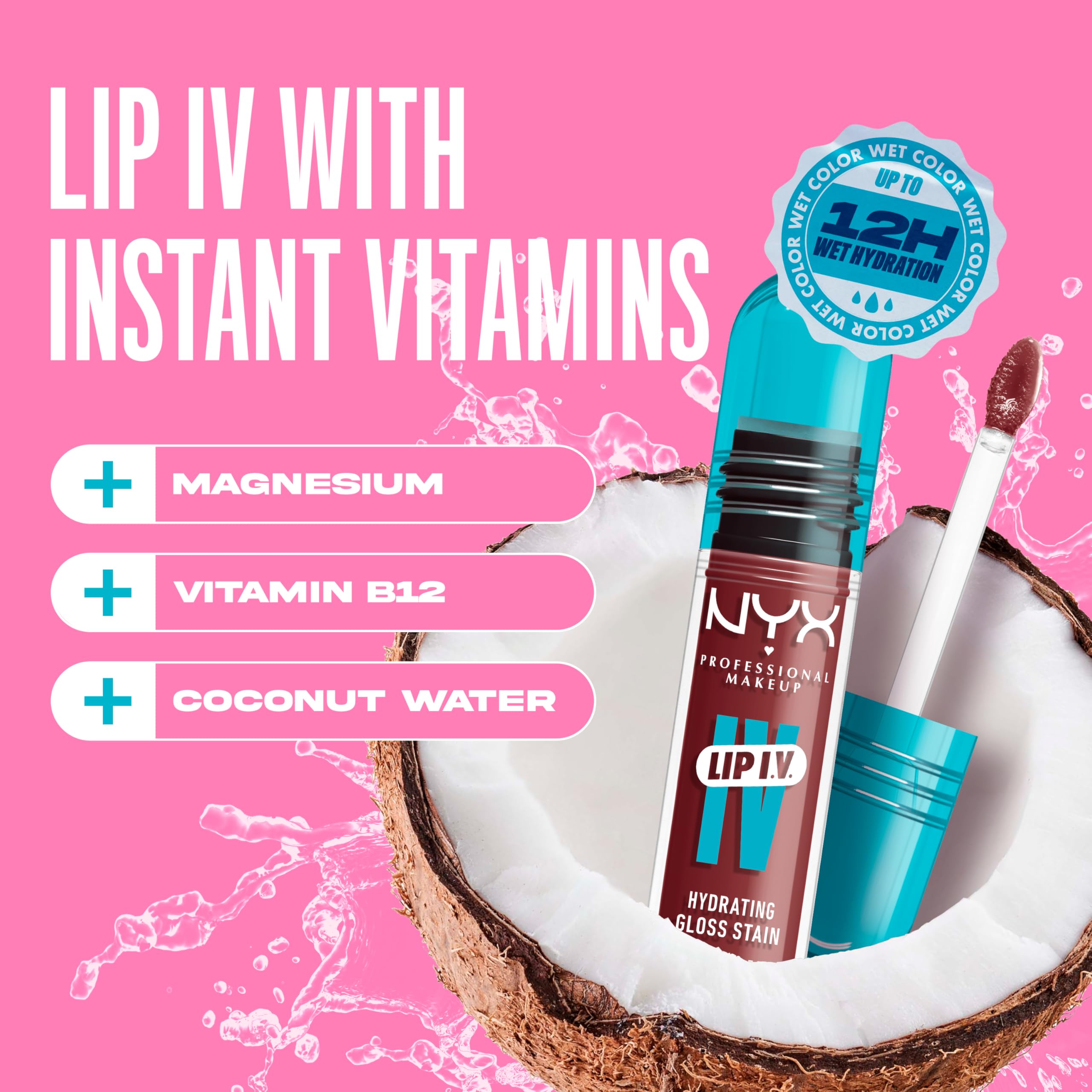 NYX PROFESSIONAL MAKEUP Lip IV Hydrating Glossy Lip Stain with 12HR Hydration - Drippin In Rose (Pink)