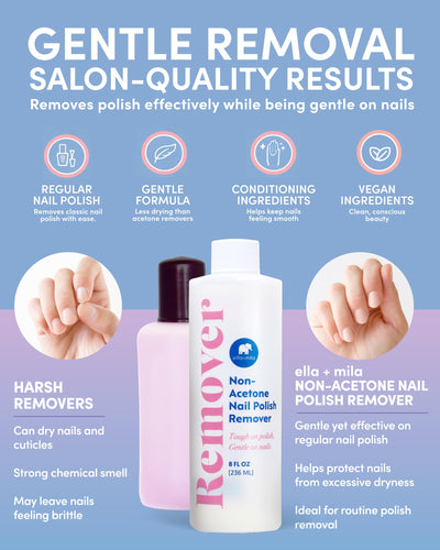 ella+mila Nail Polish Remover That Conditions While Removing – Non-Acetone, Gentle & Nourishing Formula – Vegan & Cruelty-Free – 8oz