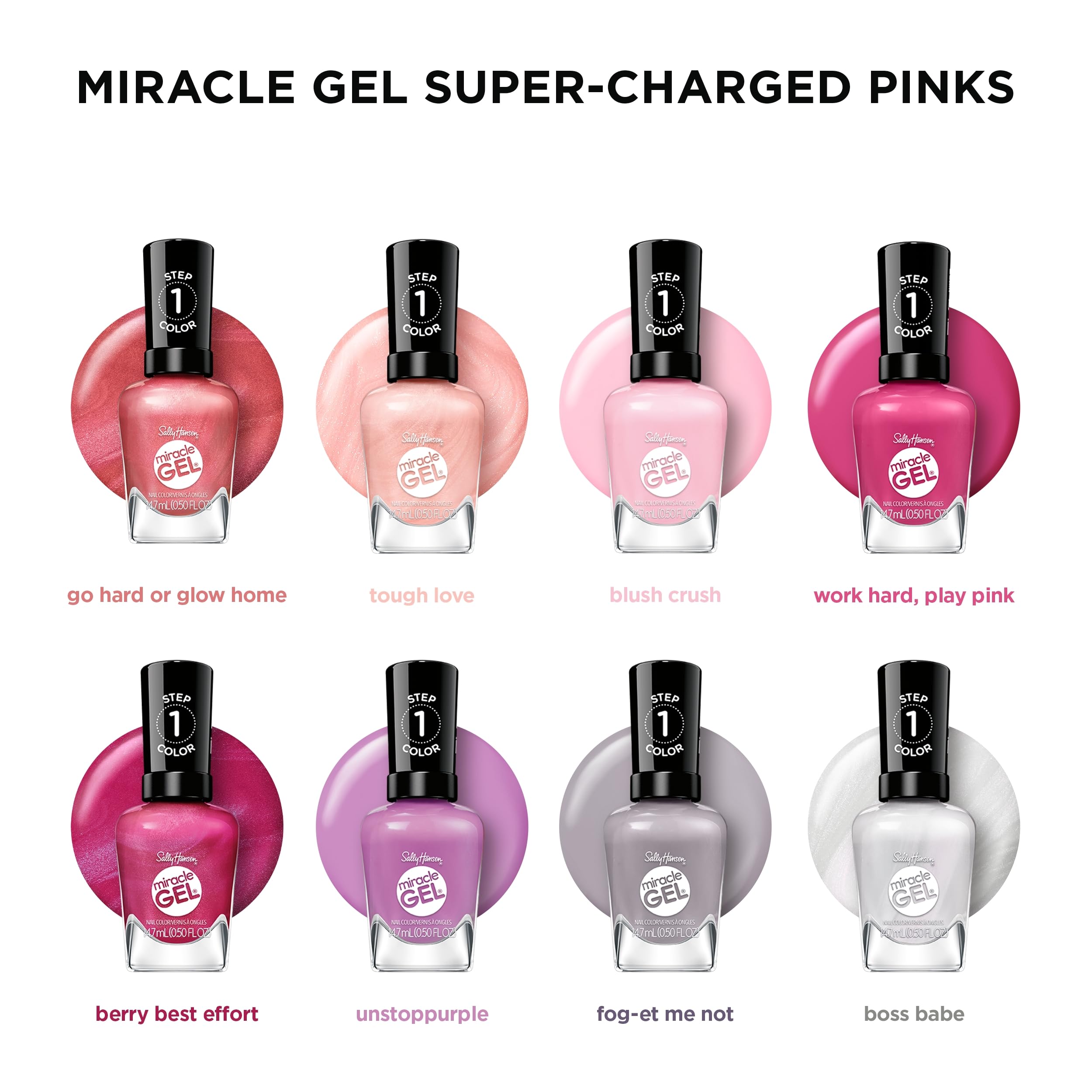 Sally Hansen Miracle Gel Supercharged Pinks Nail Polish | Salon Quality Gel-Like Formula, Two-Step System, No UV Light Needed, Long Lasting | 344 Blush Crush | Soft Pink Crème Nail Color