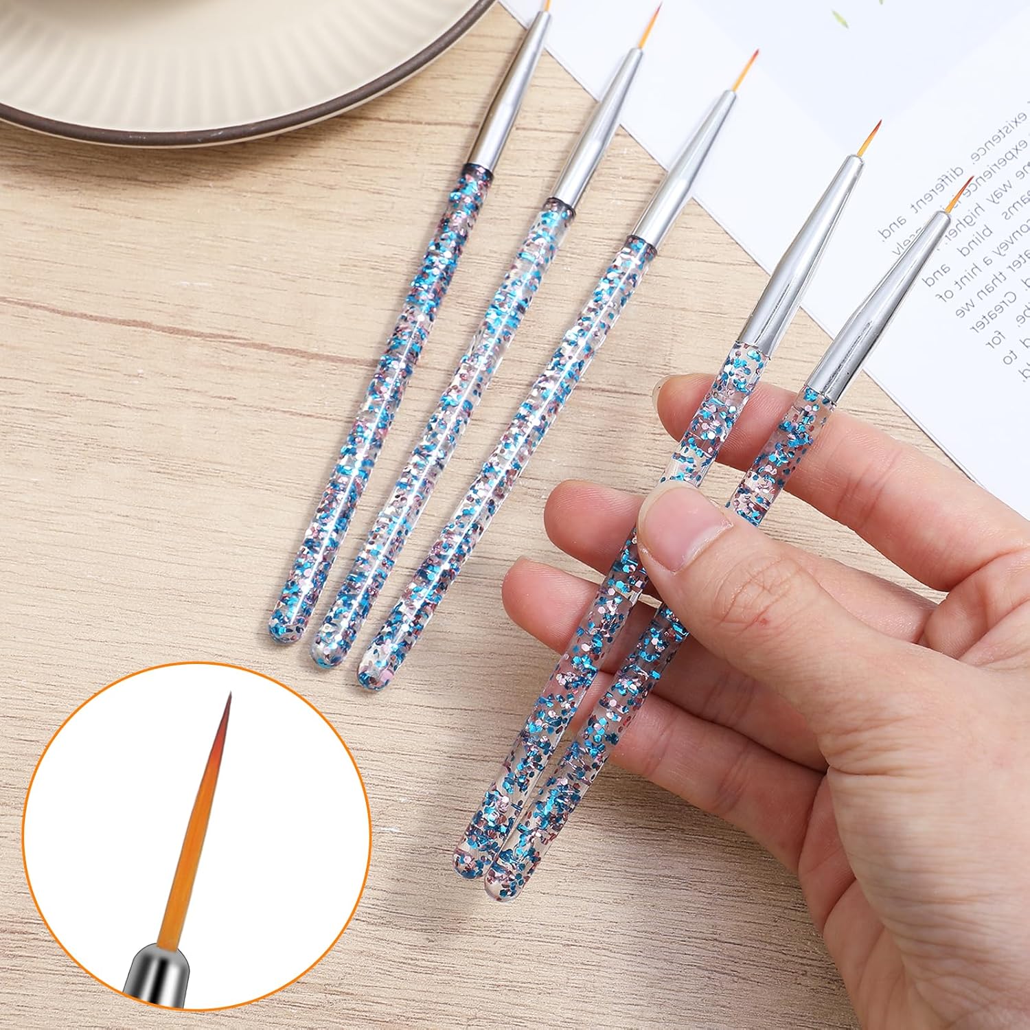 5 Pcs Eyeliner Brush, Nail Art Brushes Fine Point Nail Art Liner Brushes Set, Thin Eye Makeup Gel Eyeliner Brush for Graphic Cosmetic, Nails Tools