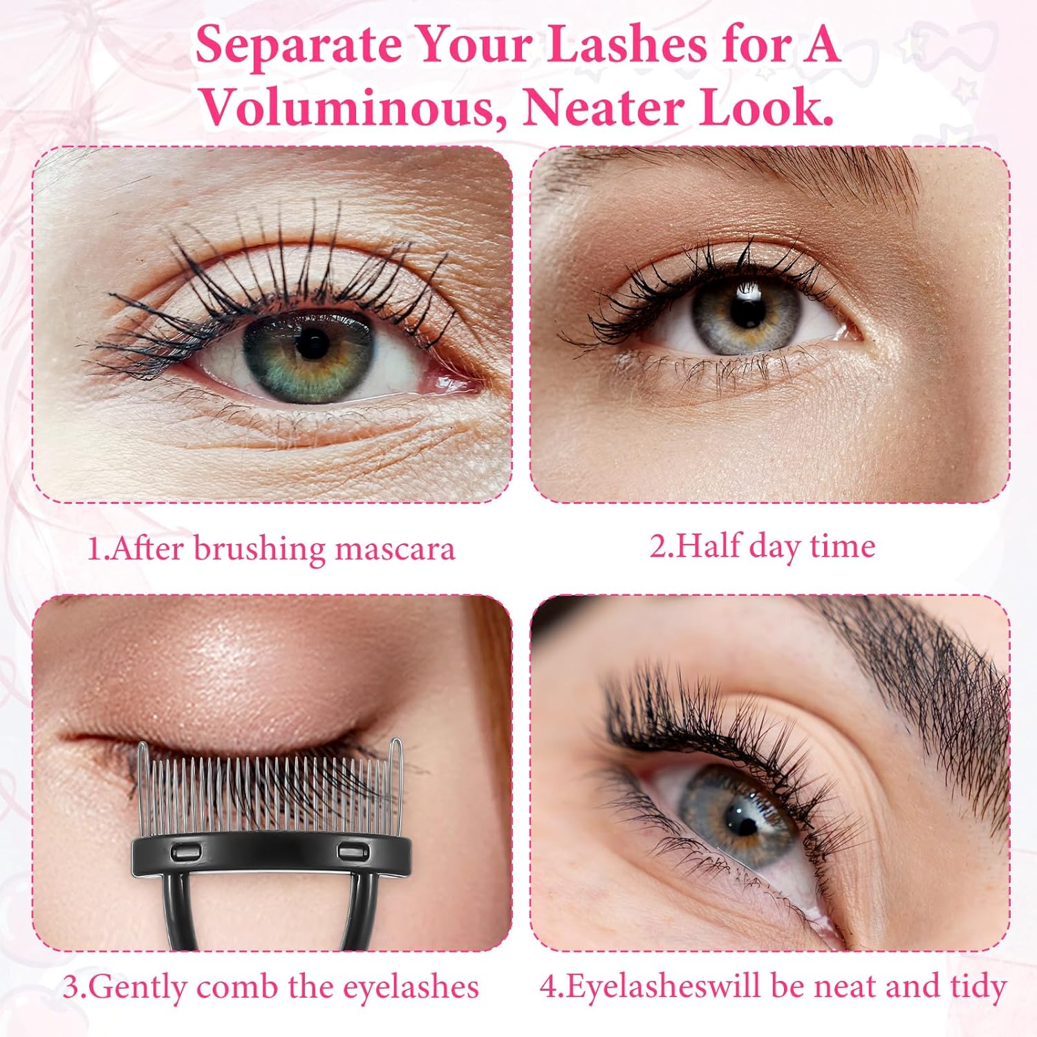 Mascara Guard for Eyelashes,3 Pcs Mascara Shield Guard with 2 in 1 Eyelash Comb Separator,Reusable Makeup Tool Set,Make Natural Eyelook,Beginners Friendly for Women(Pink+Black)