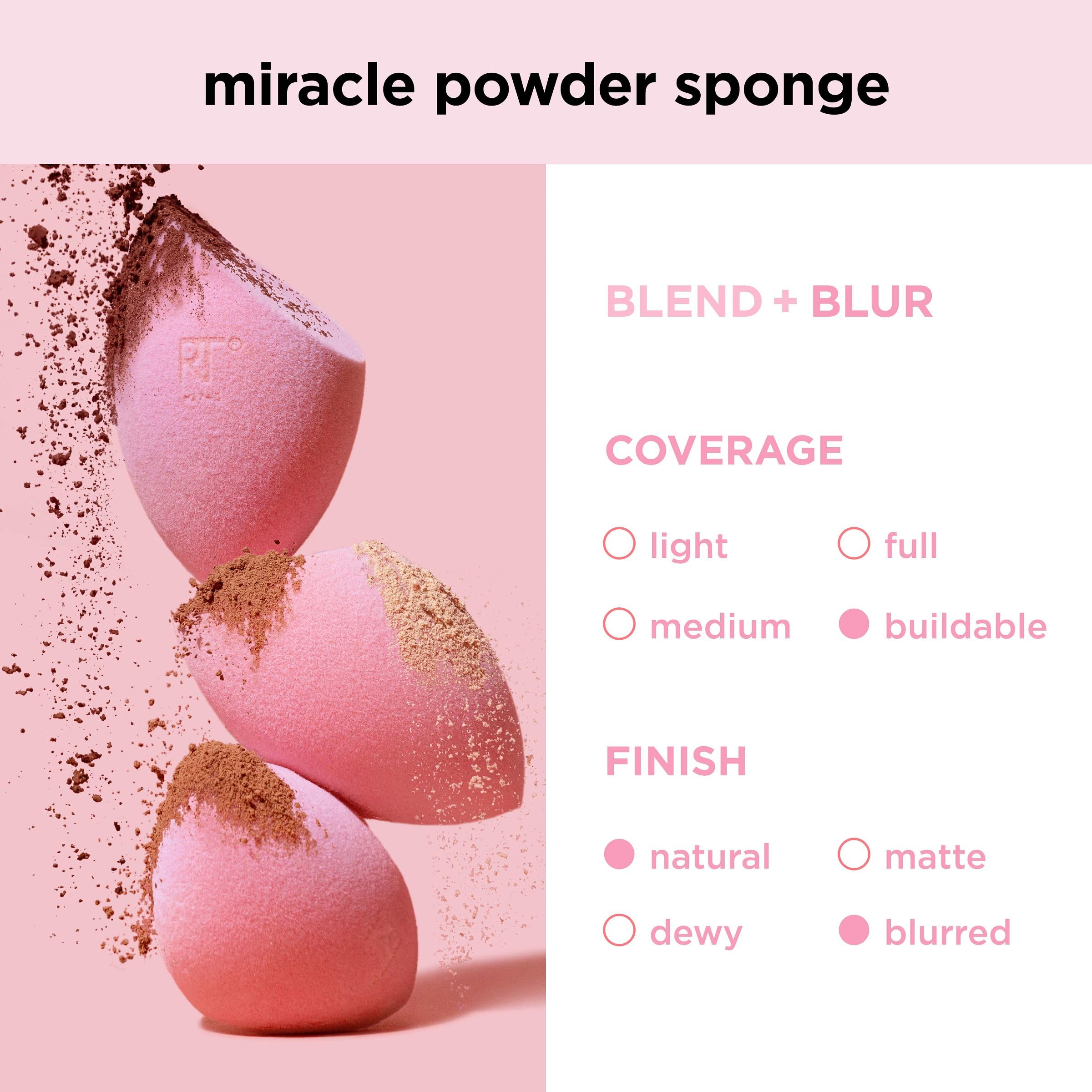 Real Techniques Miracle Powder Sponge, Makeup Blending Sponge For Powder Products, Set Makeup For Natural Finish & Cloud Skin, Buildable Coverage, Velvet Material, Latex-Free Foam, 2 Count
