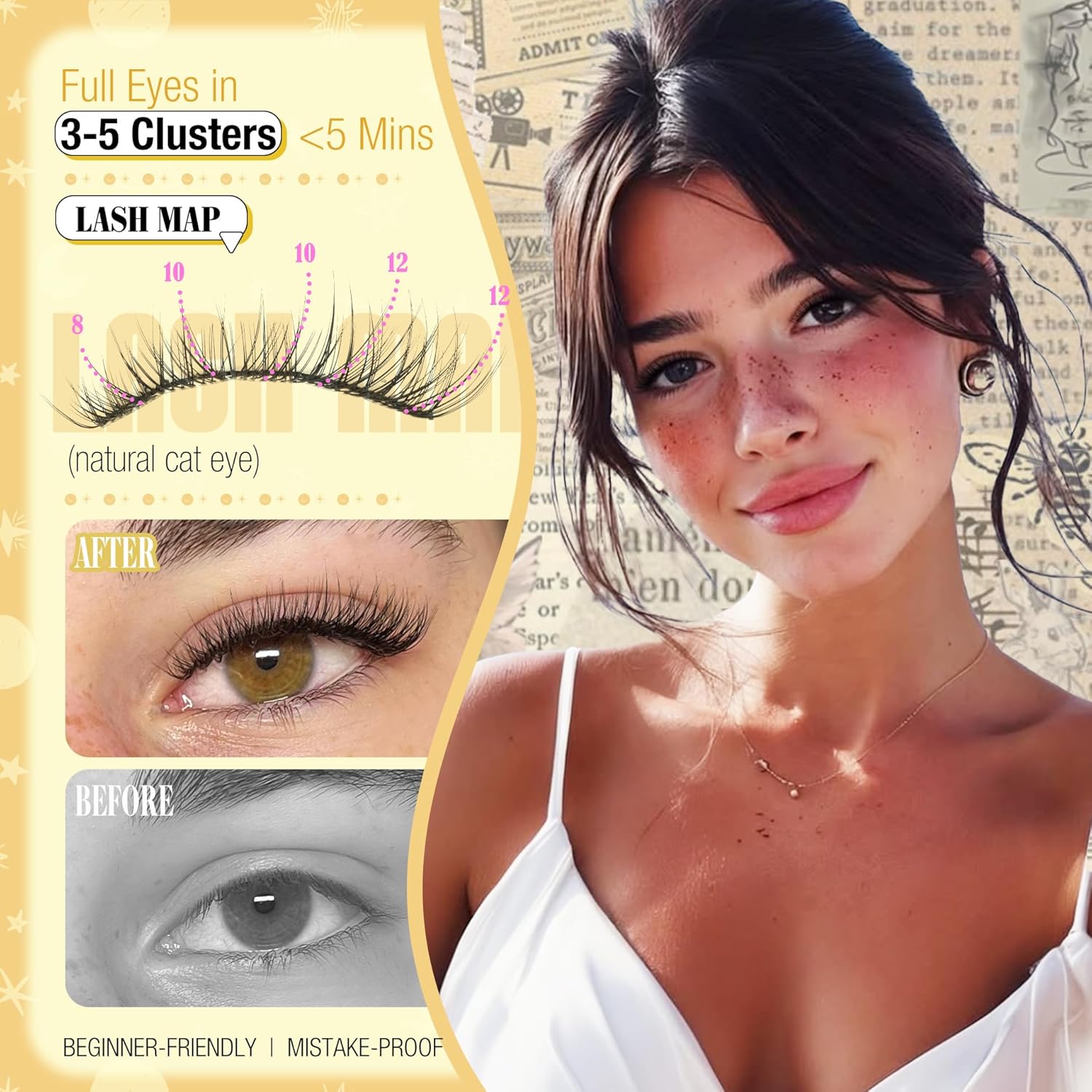 Short Lash Clusters Natural Cluster Eyelash Extensions 8-10-12MM Clear Band Cluster Lashes Extensions Wispy Individual Lashes CC-Curly Eyelash Clusters Pestañas Postizas Naturales 144Pcs DIY Lashes