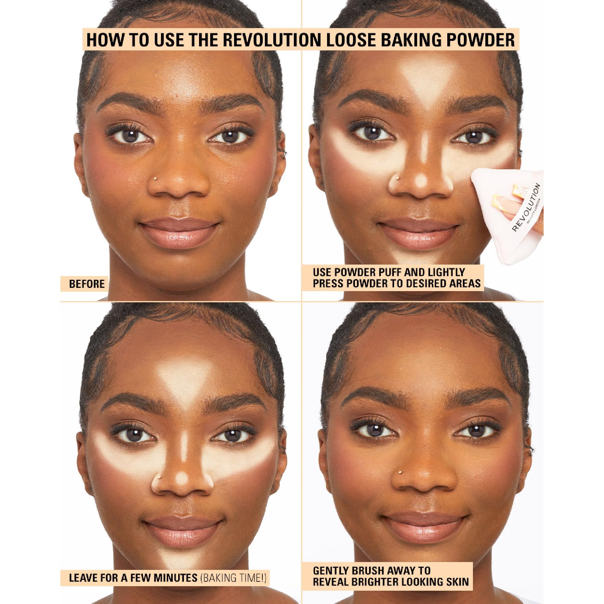 Revolution, Loose Baking Powder, Makeup Setting Powder, Long-Lasting Coverage, Mattifies & Reduces Shine, Banana, 1.12 oz