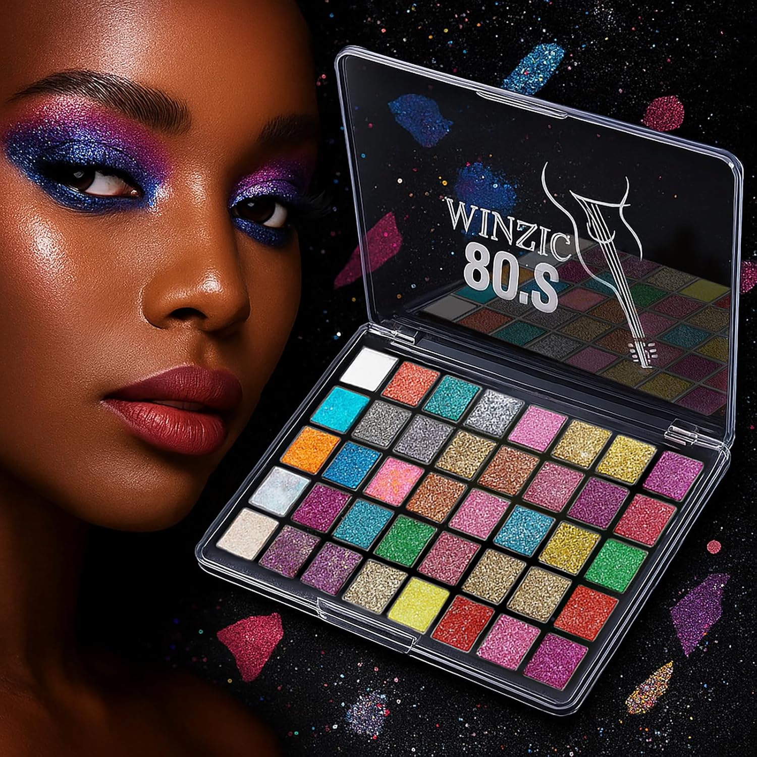 K'APEINE Glitter Eyeshadow Palette-Ultra Shimmer Makeup Palette Eye Shadow Chunky & Fine Pressed 40 Colors Highly Pigmented Eye Shades Long Lasting Waterproof for Face Body