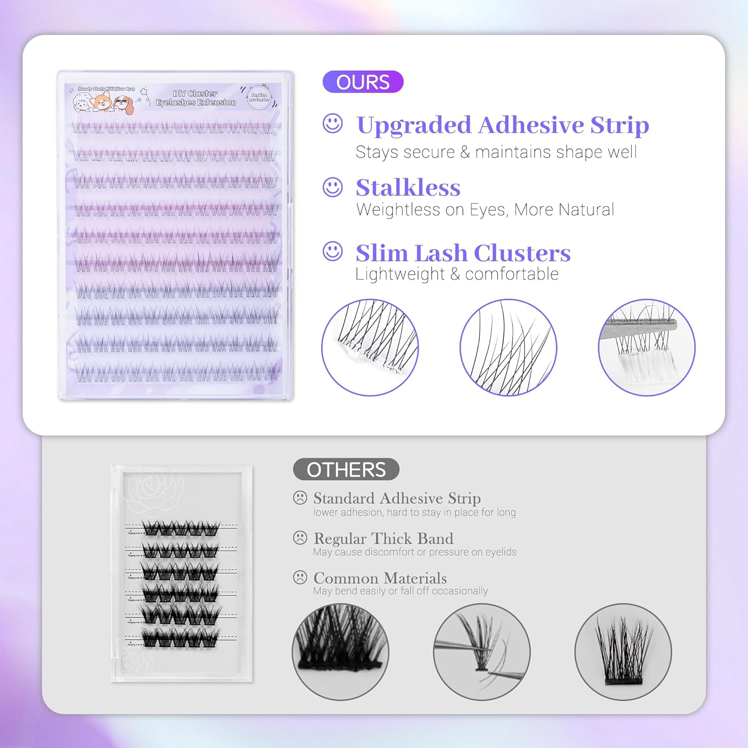 Self Adhesive Eyelashes, Individual Lashes Clusters for Natural Lash Clusters Kit, Pre Lash Glue Wispy Cluster Eyelash Extensions Kit Easy to Apply 120 PCs 8mm 9mm 10mm 11mm