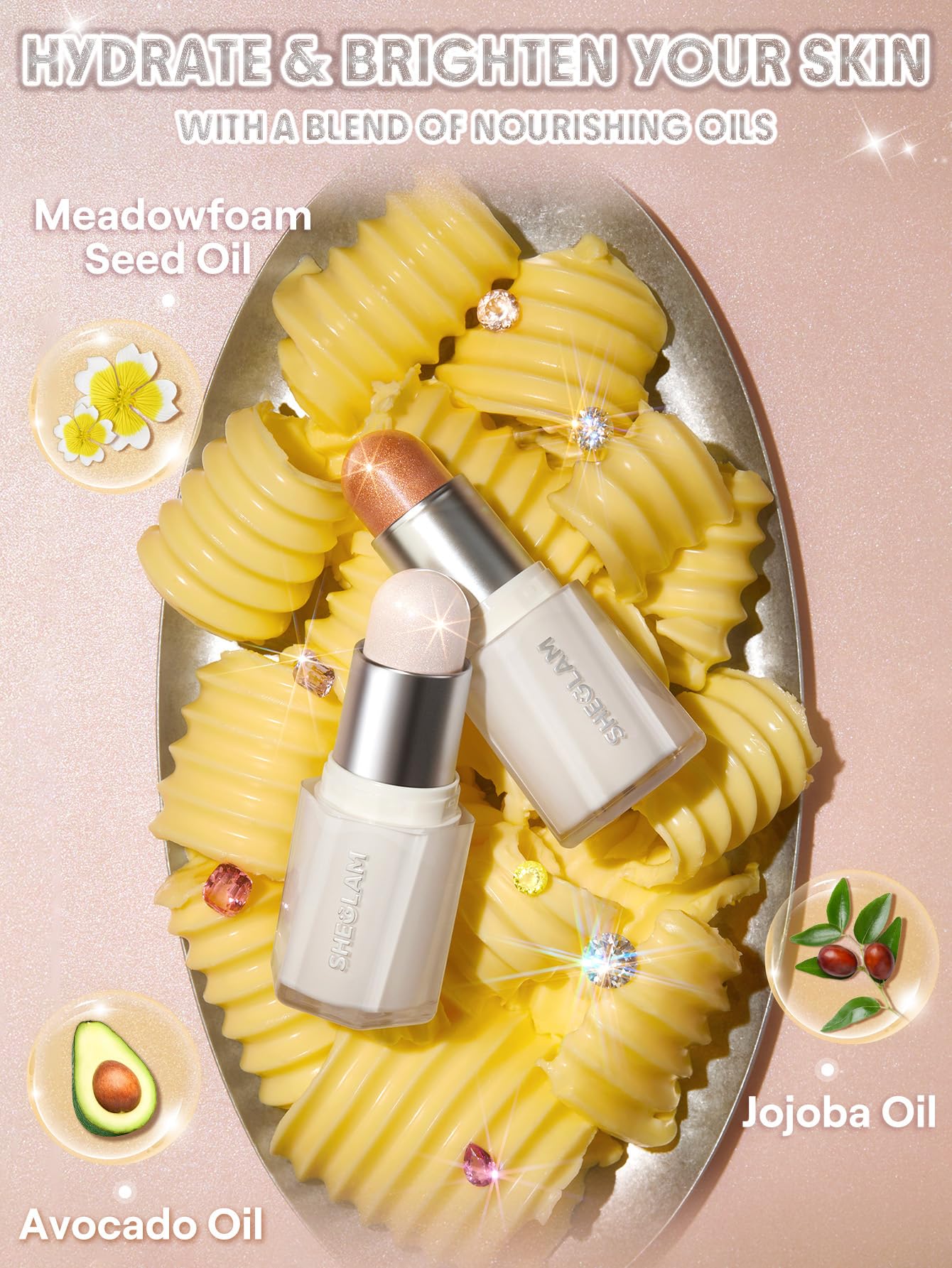 SHEGLAM Buttery Bling Highlighter stick Cream Milk Makeup for Face-Gold Rings