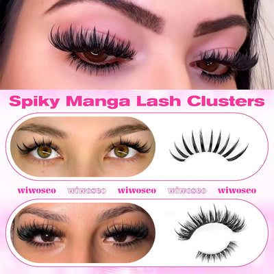 wiwoseo Bottom Lash Clusters with Spikes Lash Clusters Kit Volume Lash Spikes Cluster Eyelash Extensions Kit Fairy Eyelash Clusters Spiky Manga Cluster Lashes Clusters with Clear Lash Bond and Seal