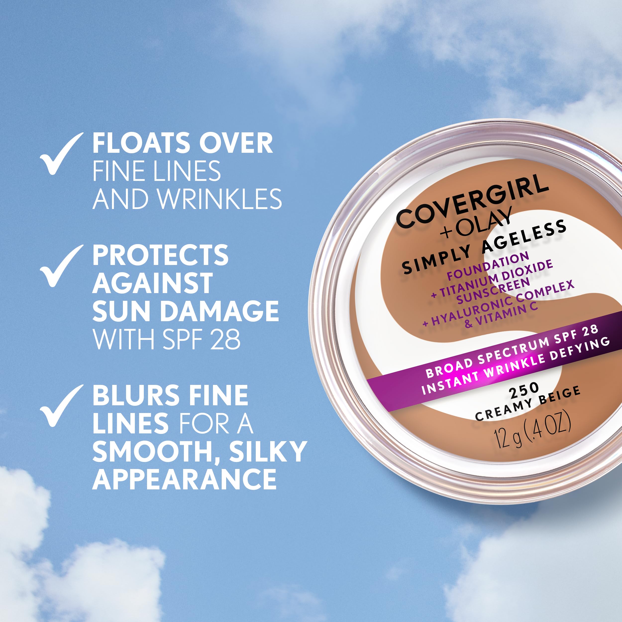 COVERGIRL & Olay Simply Ageless Instant Wrinkle-Defying Foundation, Creamy Natural 0.44 Fl Oz (Pack of 1)
