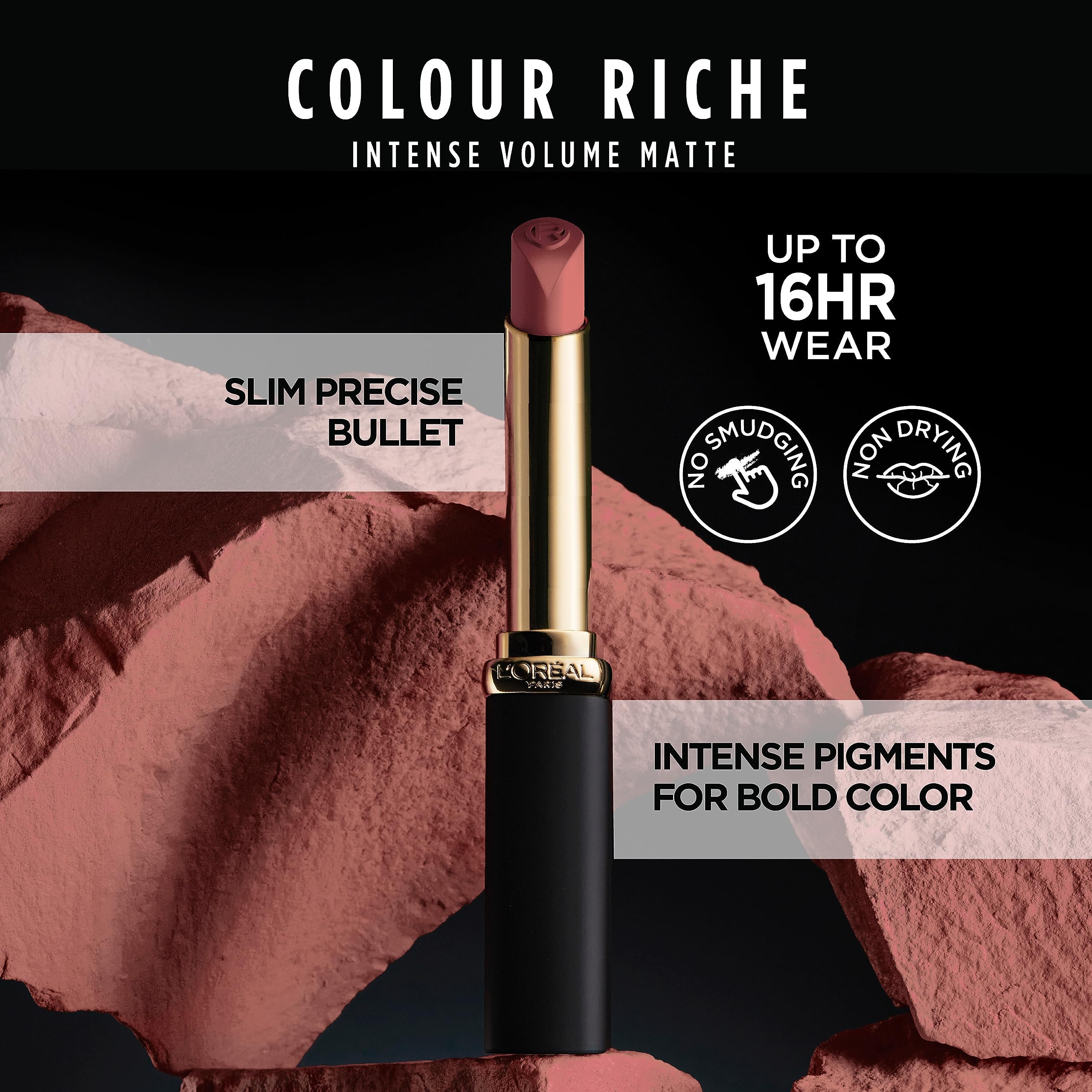 L'Oreal Paris Colour Riche Intense Volume Matte Lipstick, Lip Makeup Infused with Hyaluronic Acid for up to 16HR Wear, Worth It, 0.06 Oz