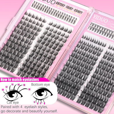 Lash Clusters Kit 2 Styles Naturales Spiky Manga Clusters Lashes Extensions with Bottom Eyelash 368pcs 10-18mm D Curly Wispy Individual Lashes Kit with Bond and Seal|Tweezers|Removers|Lash Brush