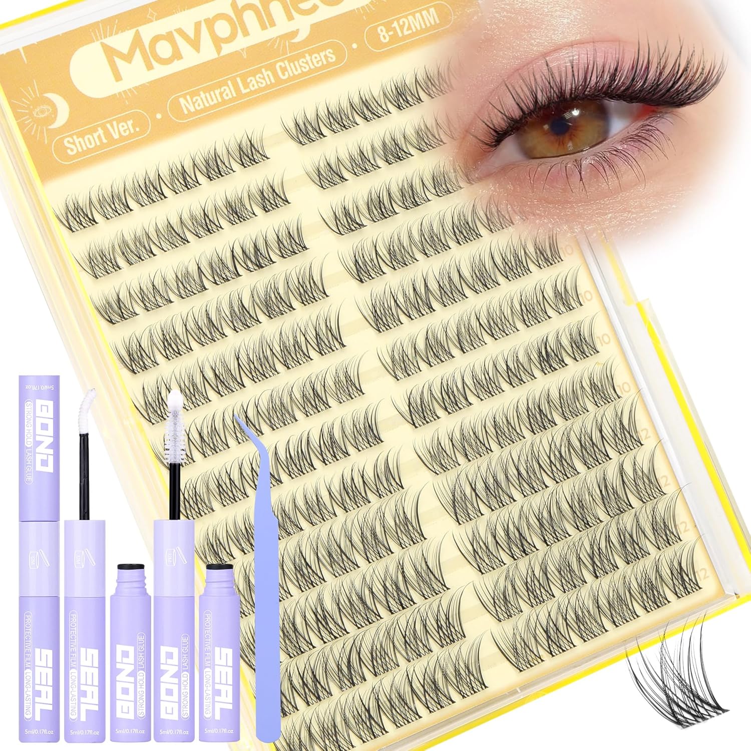 Short Lash Clusters Natural Cluster Eyelash Extensions 8-10-12MM Clear Band Cluster Lashes Extensions Wispy Individual Lashes CC-Curly Eyelash Clusters Pestañas Postizas Naturales 144Pcs DIY Lashes