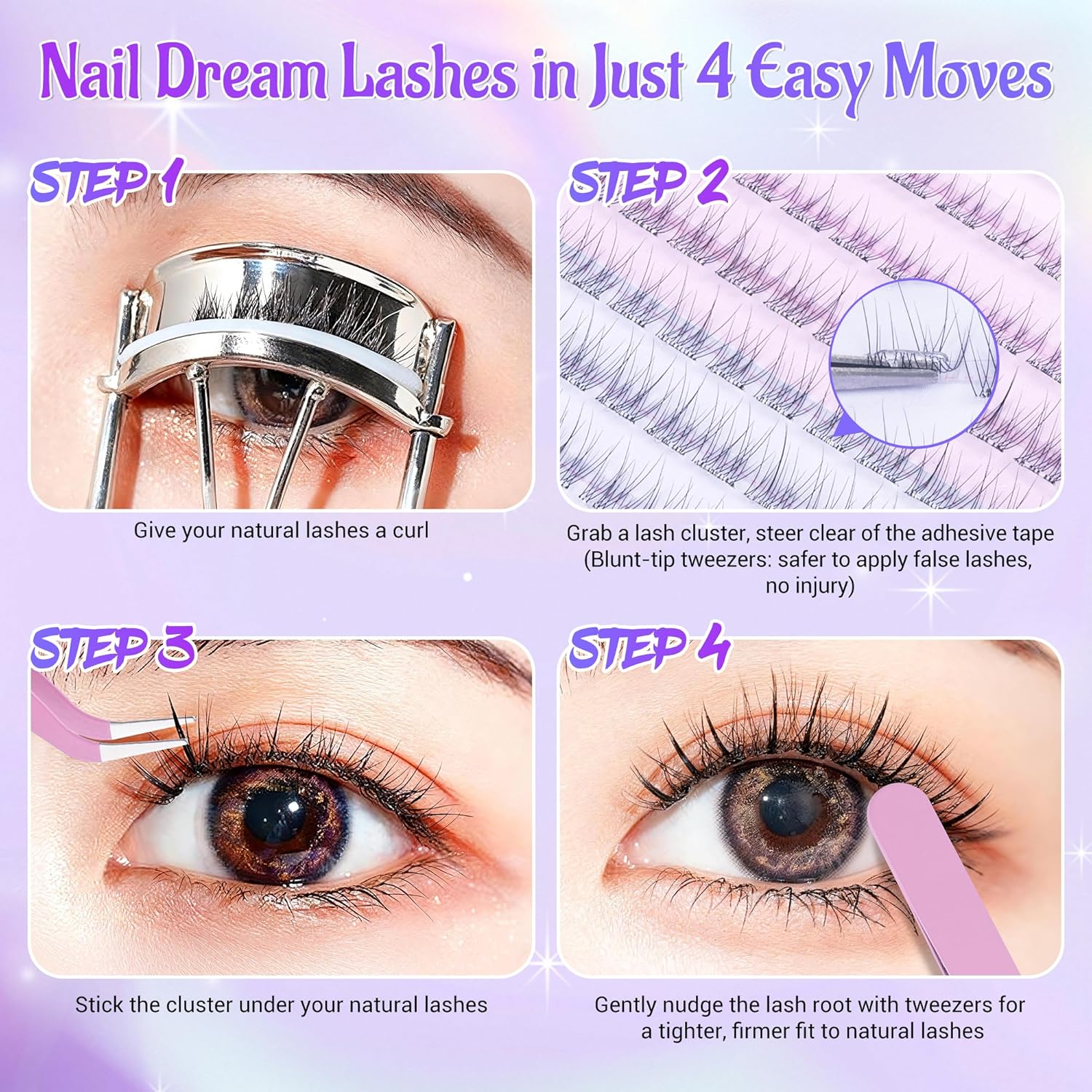 Self Adhesive Eyelashes, Individual Lashes Clusters for Natural Lash Clusters Kit, Pre Lash Glue Wispy Cluster Eyelash Extensions Kit Easy to Apply 120 PCs 8mm 9mm 10mm 11mm
