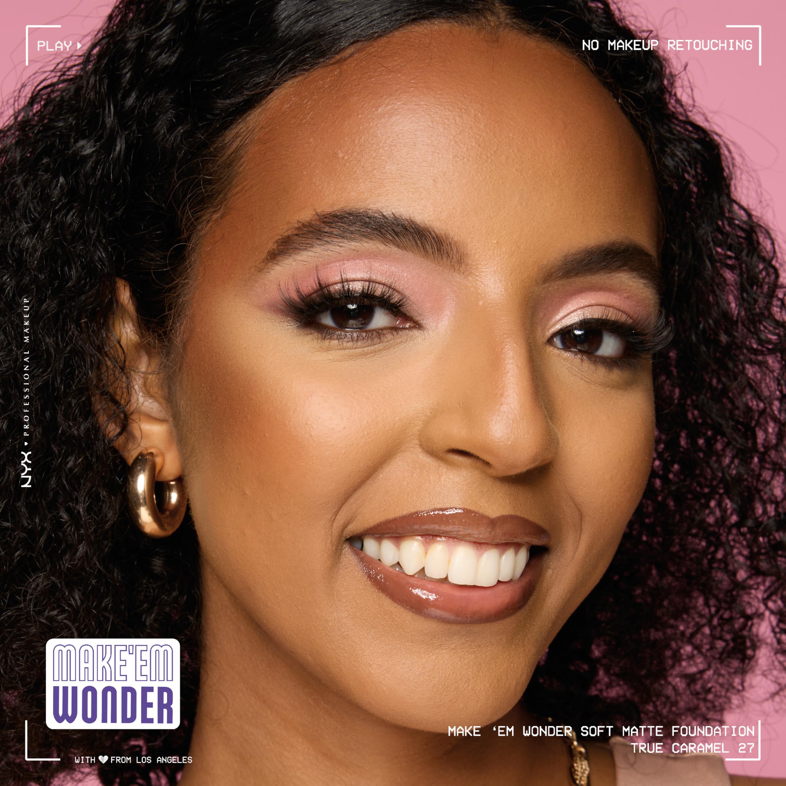 NYX PROFESSIONAL MAKEUP Make 'Em Wonder Liquid Foundation, 24HR Foundation Makeup With A Soft Matte Finish, Buildable Full Coverage - 27 True Caramel