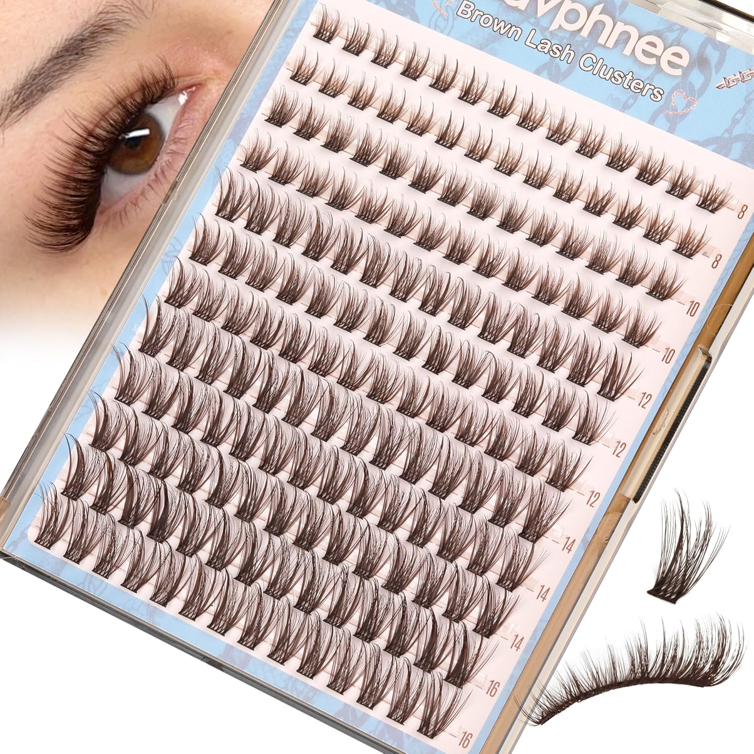 Cat Eye Lash Clusters Brown Eyelash Clusters Fox Eye Individual Lashes Extensions Spiky Cluster Eyelash Extensions Fairy Cluster Lashes Fluffy Anime DIY Lash Pack Pestañas Postizas (CC Curl, 96Pcs)