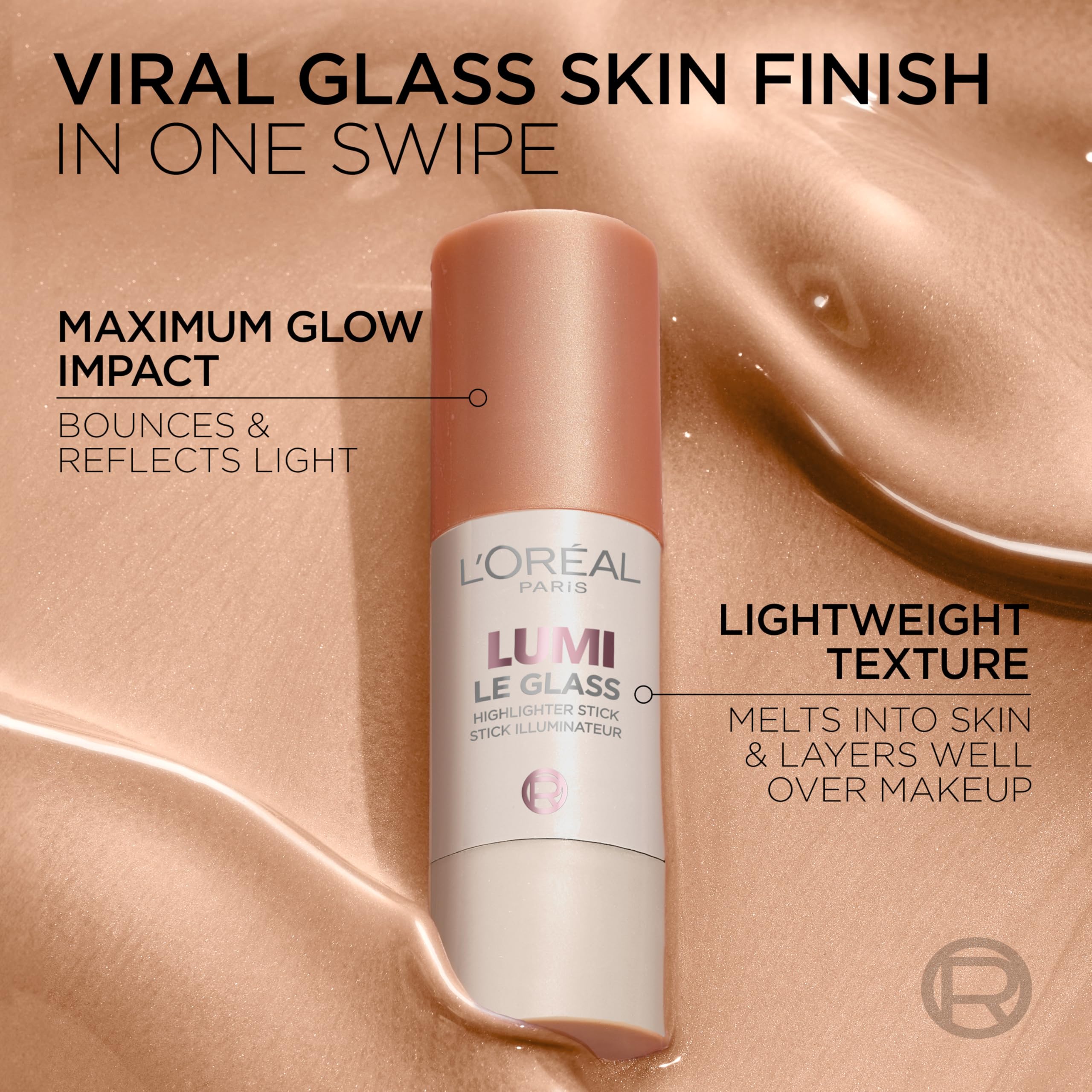 L'Oreal Paris True Match Lumi Le Glass Highlighter Stick, Reflective, Translucent, Glassy Highlighter for Face and Body, 610 Glassy Pearl Eclat, 0.17 Oz