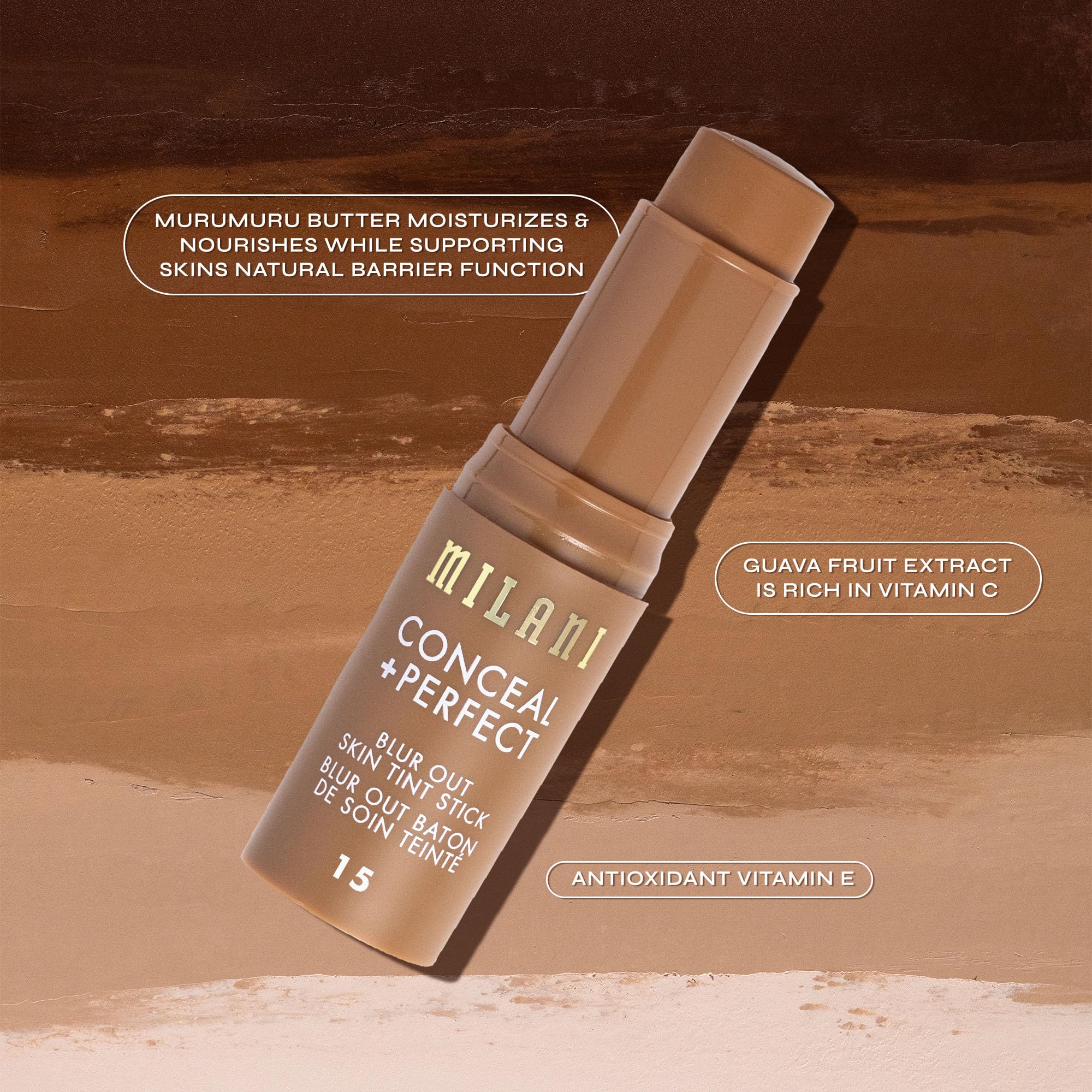 Milani Conceal + Perfect Blur Out Skin Tint Stick - Light to Medium Coverage Tinted Moisturizer Stick with Vitamin C & E - Soft Matte, Pore Blurring Natural Finish 07-Light Medium Neutral