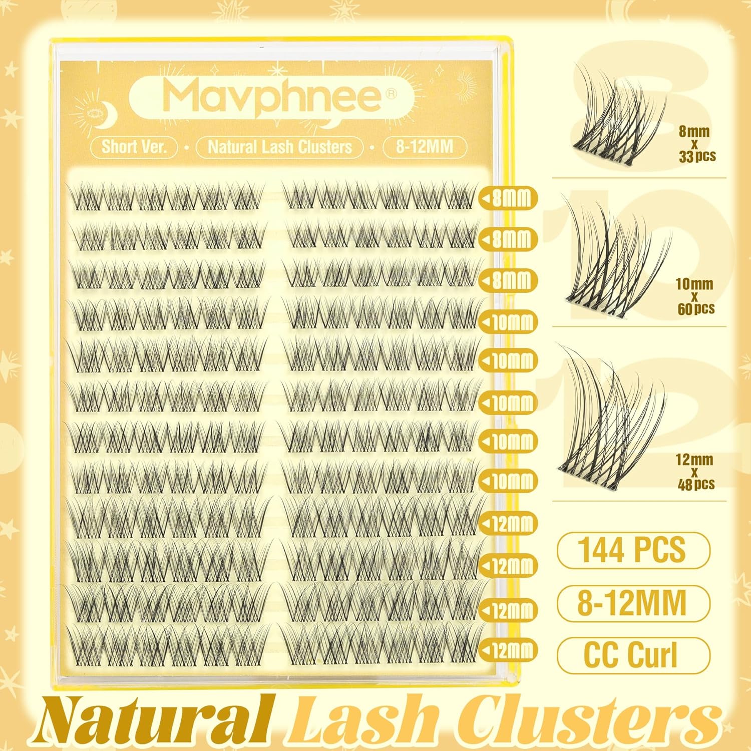 Short Lash Clusters Natural Cluster Eyelash Extensions 8-10-12MM Clear Band Cluster Lashes Extensions Wispy Individual Lashes CC-Curly Eyelash Clusters Pestañas Postizas Naturales 144Pcs DIY Lashes