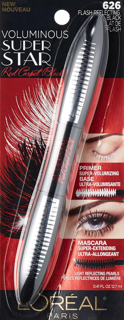 L'Oreal Paris Voluminous Superstar Red Carpet Extra Mascara, Flash Reflecting Black, 0.41 fl. oz.