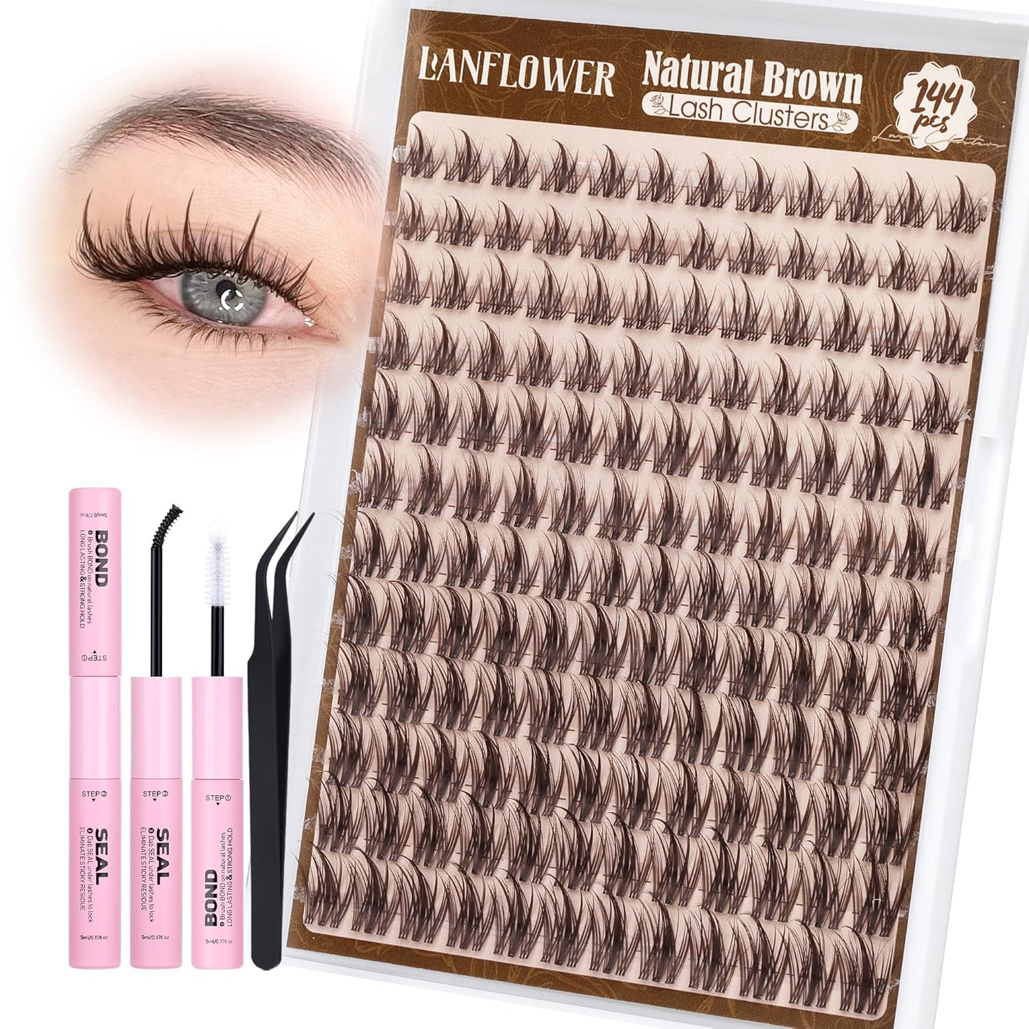 Brown Lash Clusters Wispy Eyelash Clusters Natural Cluster Eyelash Extensions C Curly Lashes Clusters Dark Brown Individual Lashes by Lanflower