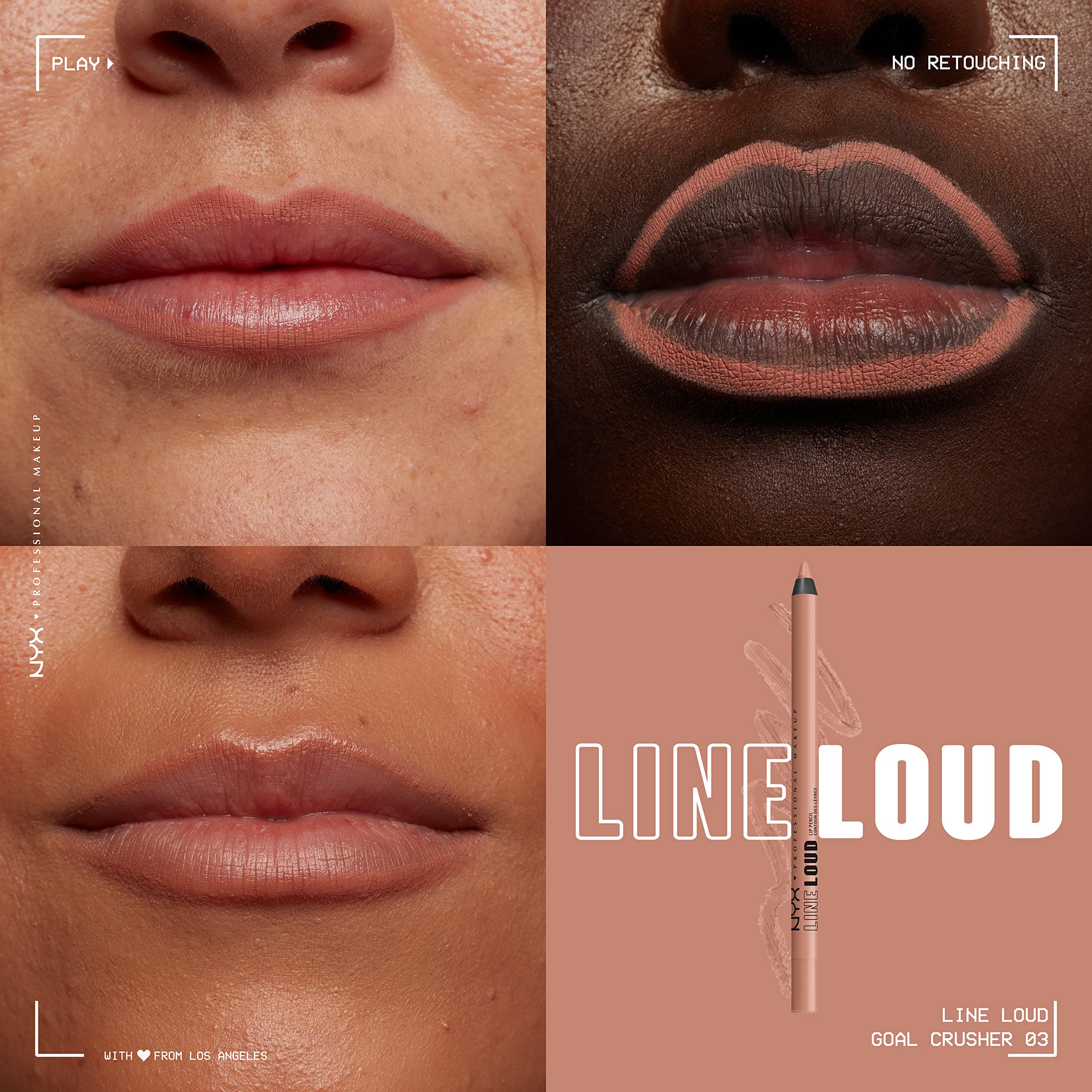 NYX PROFESSIONAL MAKEUP Line Loud Lip Liner, Longwear and Pigmented Lip Pencil with Jojoba Oil & Vitamin E - Goal Crusher (Midtone Beige)