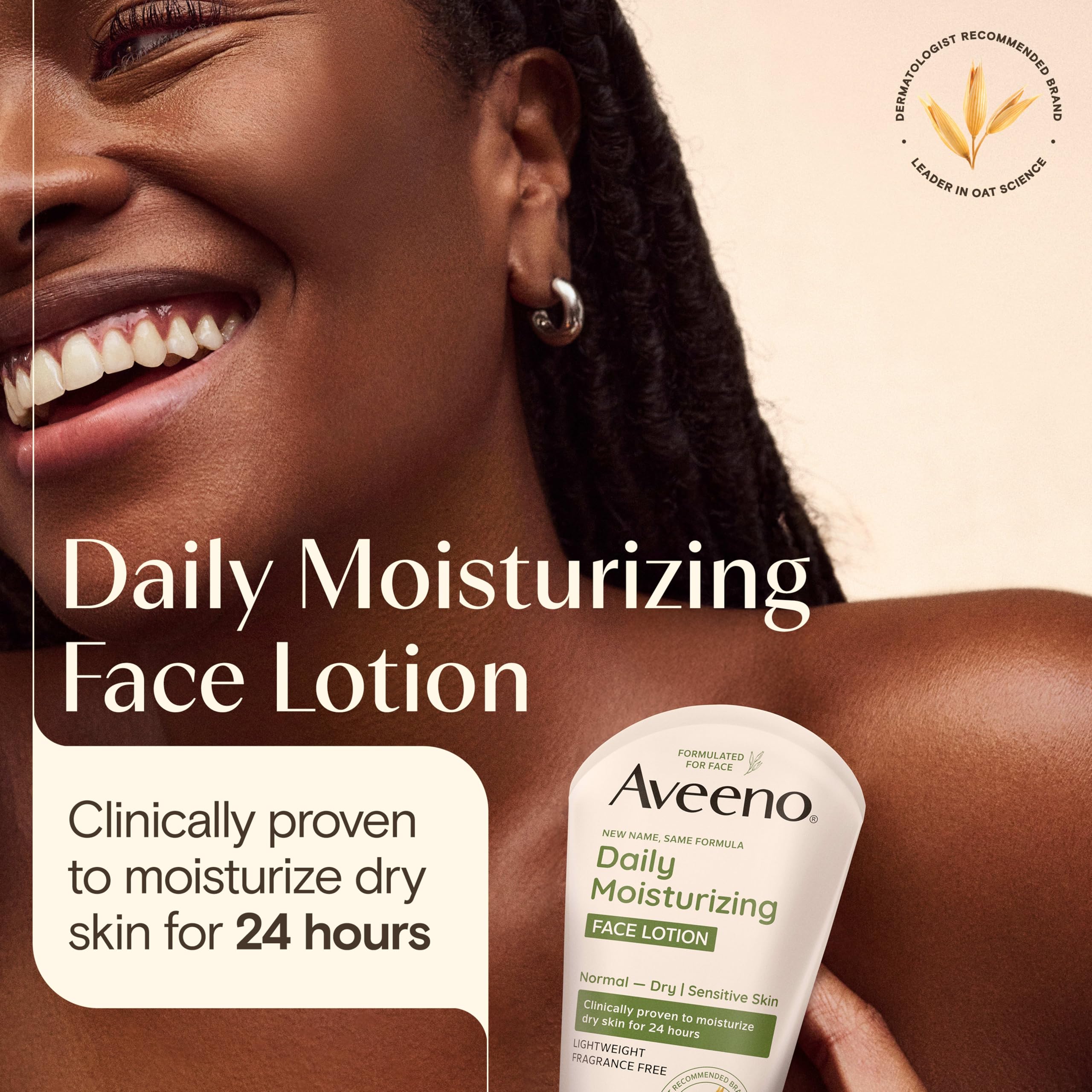 Aveeno Daily Moisturizing Face Lotion with Soothing Prebiotic Oat, Lightweight Non-Greasy Facial Moisturizer for Normal to Dry, Sensitive Skin, 24-Hour Moisture, Fragrance-Free, 5 Oz