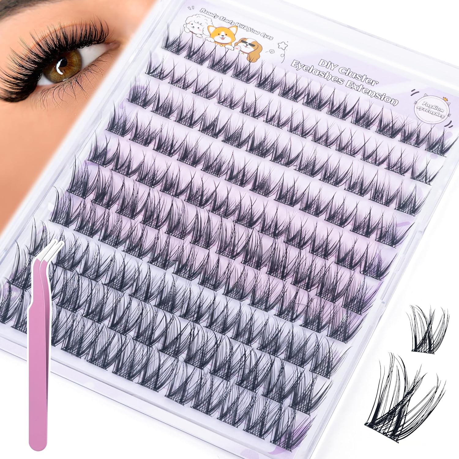 Self Adhesive Eyelashes, Individual Lashes Clusters for Natural Lash Clusters Kit, Pre Lash Glue Wispy Cluster Eyelash Extensions Kit Easy to Apply 120 PCs 8mm 9mm 10mm 11mm