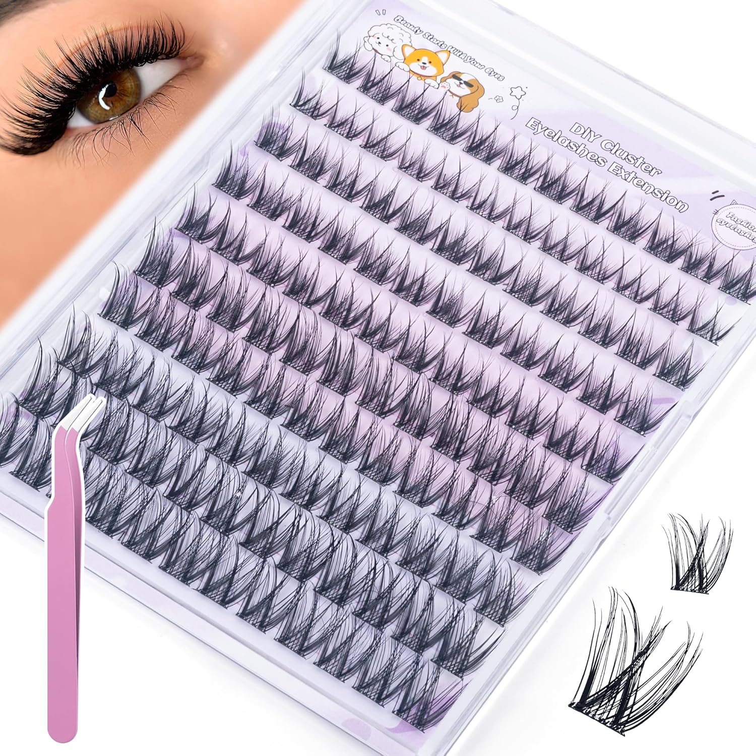 Self Adhesive Eyelashes, Individual Lashes Clusters for Natural Lash Clusters Kit, Pre Lash Glue Wispy Cluster Eyelash Extensions Kit Easy to Apply 120 PCs 8mm 9mm 10mm 11mm