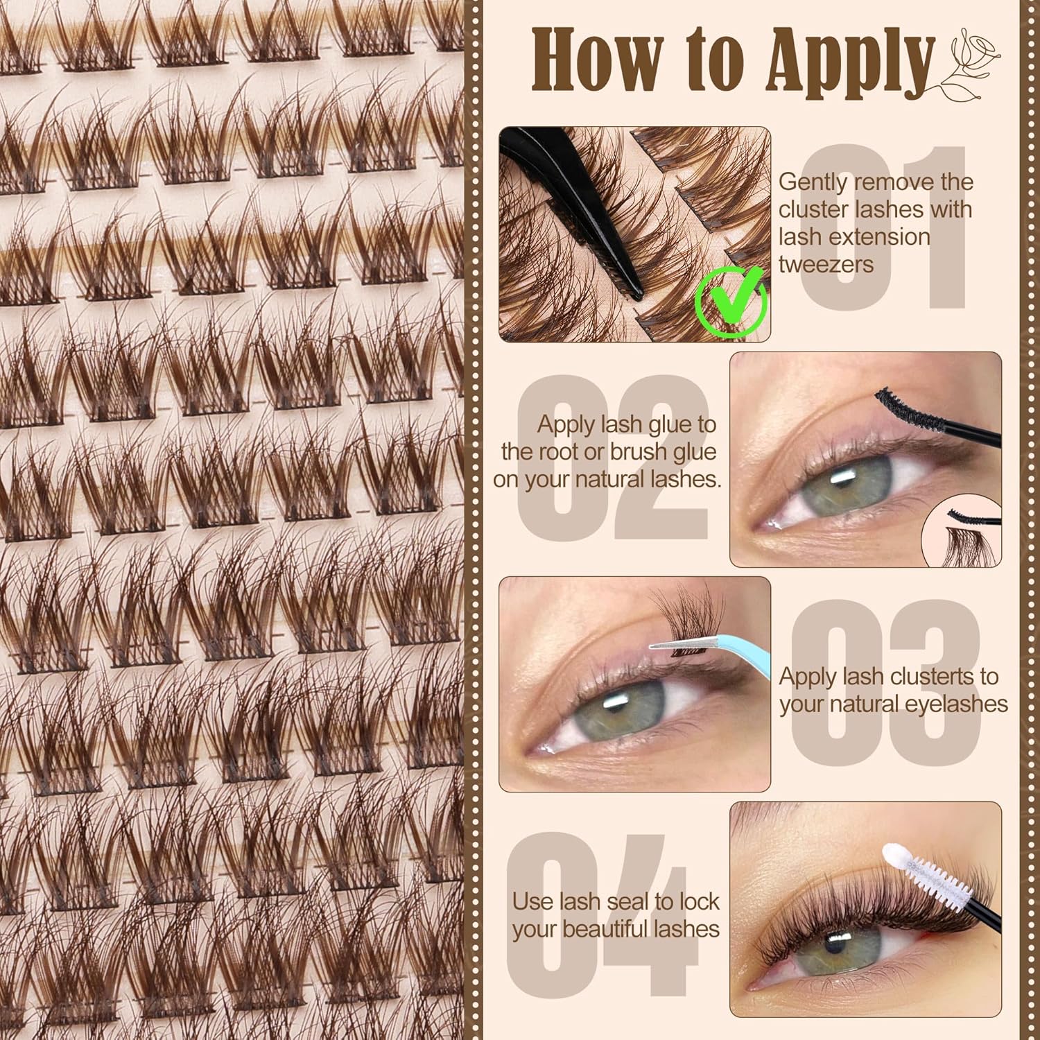 Brown Lash Clusters Wispy Eyelash Clusters Natural Cluster Eyelash Extensions C Curly Lashes Clusters Dark Brown Individual Lashes by Lanflower