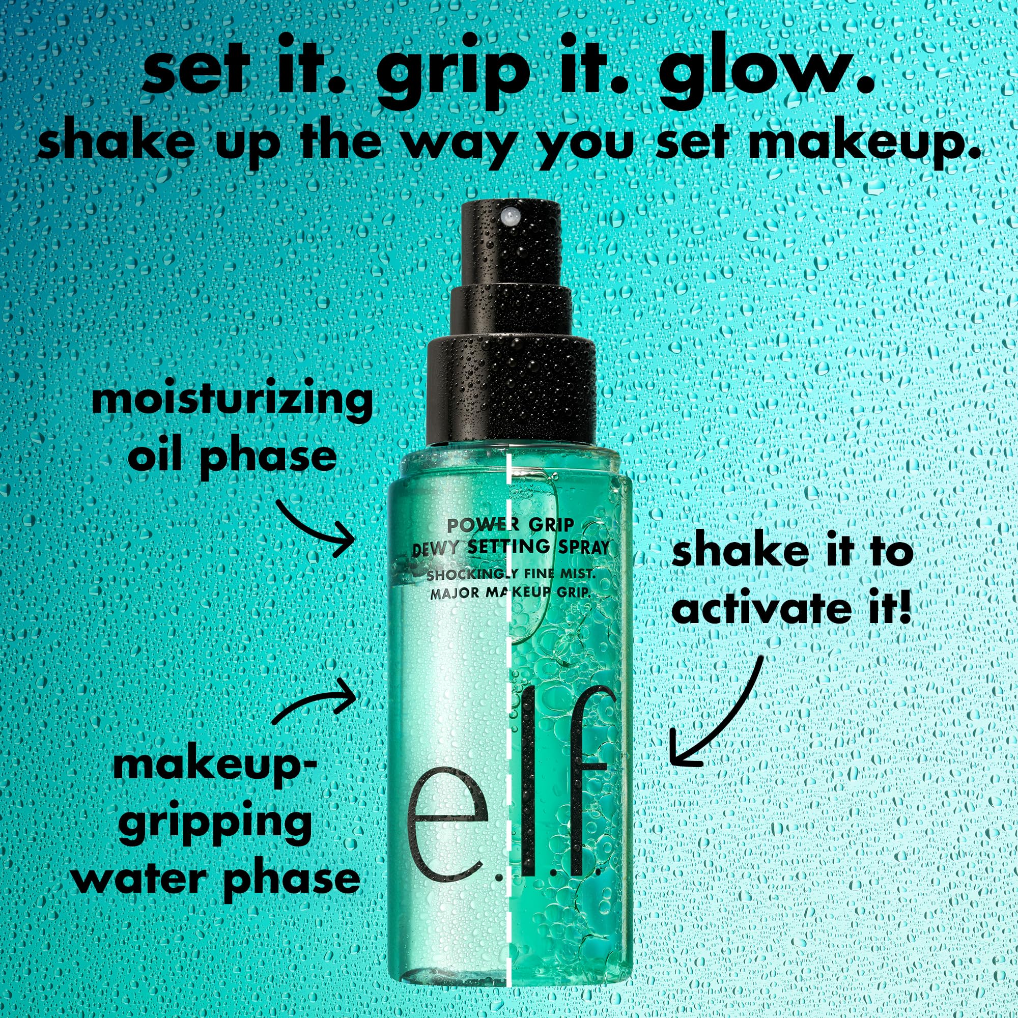 e.l.f. Power Grip Dewy Setting Spray, Hydrating Primer Sets & Grips Makeup for a Dewy Finish, Ultra Fine Mist with Hyaluronic Acid, Vegan & Cruelty-Free