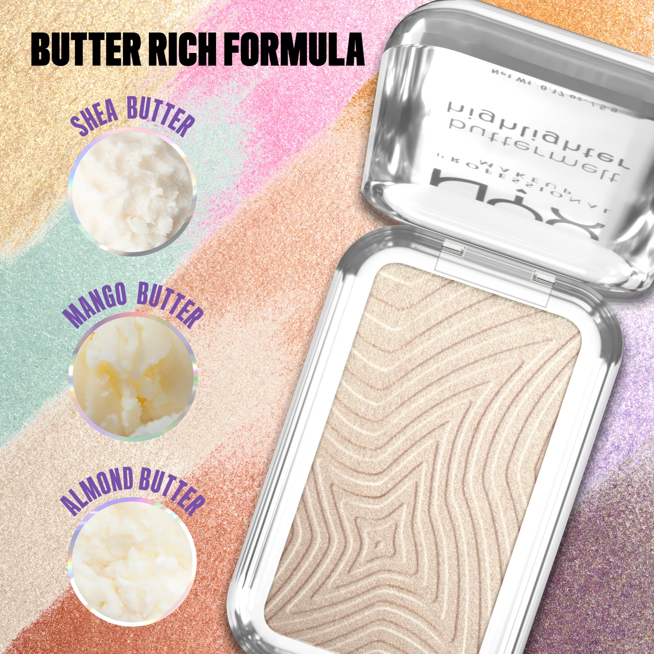 NYX PROFESSIONAL MAKEUP Buttermelt Highlighter, Powder Highlighter Makeup, With Up to 12H Wear and High Impact Glow - 05 Bright and Butta (Light Champagne)