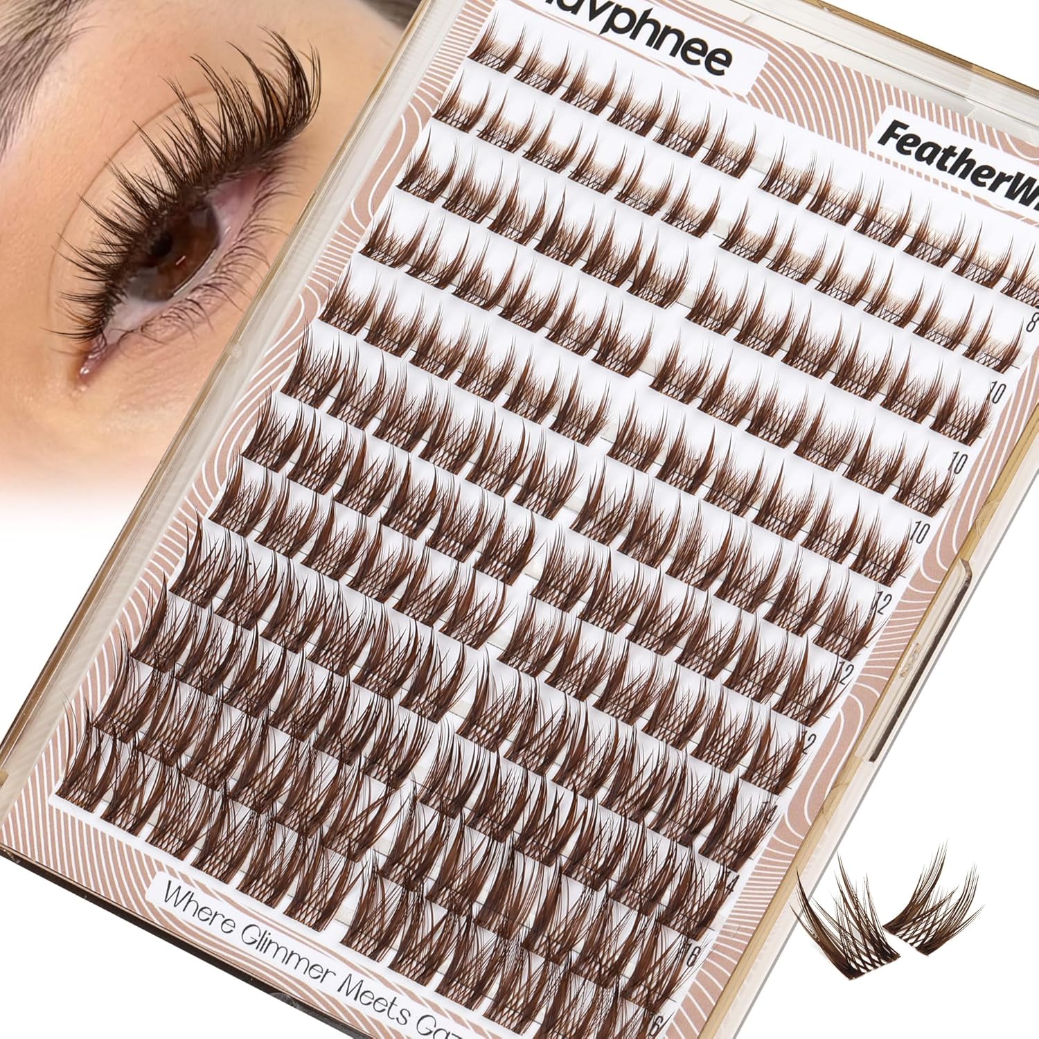 Cat Eye Lash Clusters Brown Eyelash Clusters Fox Eye Individual Lashes Extensions Spiky Cluster Eyelash Extensions Fairy Cluster Lashes Fluffy Anime DIY Lash Pack Pestañas Postizas (CC Curl, 96Pcs)