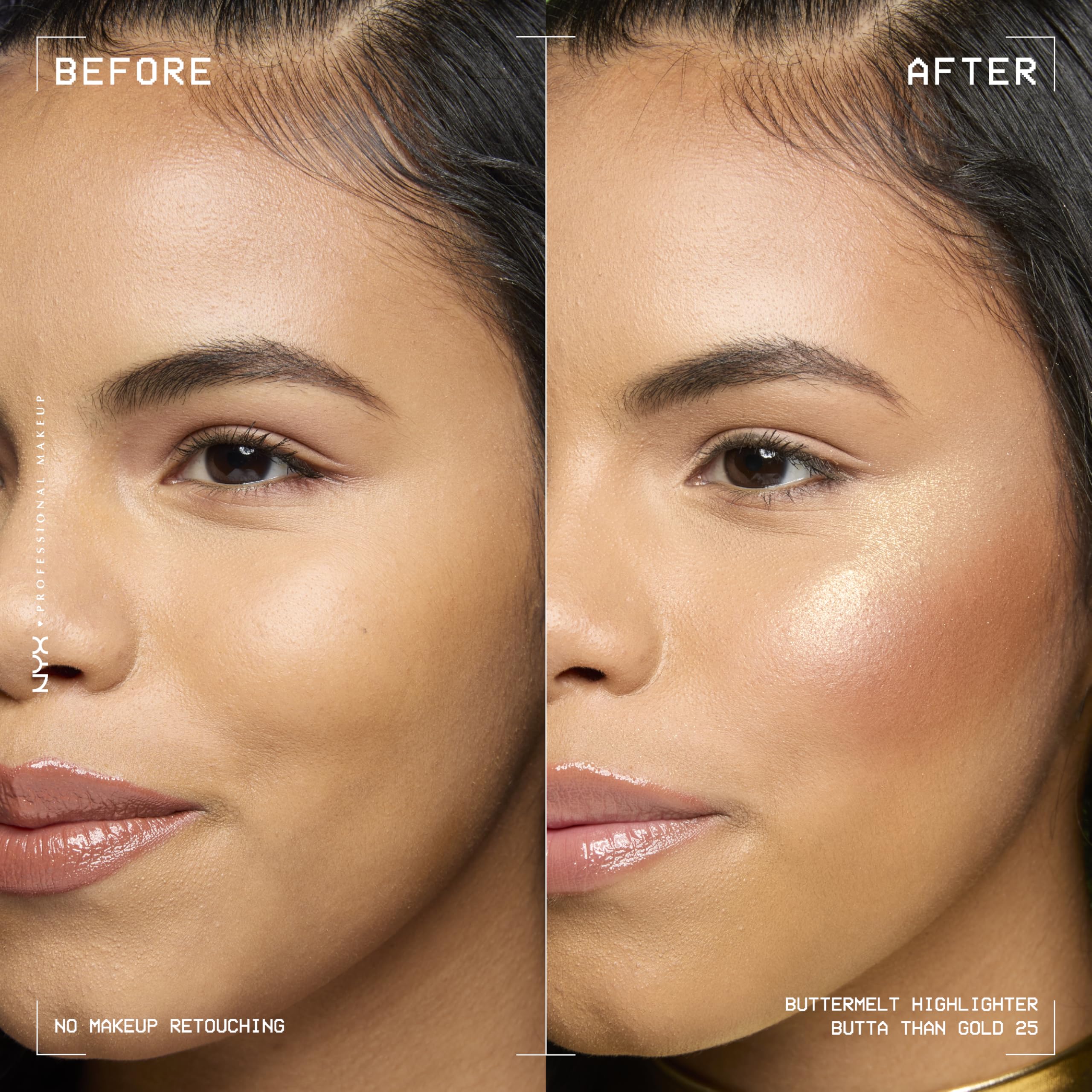 NYX PROFESSIONAL MAKEUP Buttermelt Highlighter, Powder Highlighter Makeup, With Up to 12H Wear and High Impact Glow - 25 Butta Than Gold (Light Gold)