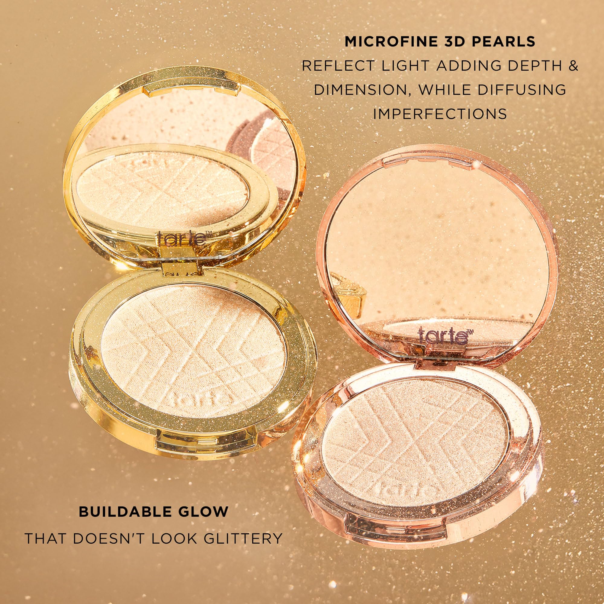 tarte Amazonian clay shimmering light – Pressed Highlighter with Buildable Radiant Glow for a Natural Lightweight Luminous Finish, Vegan & Cruelty-Free, full size, rose gold glow