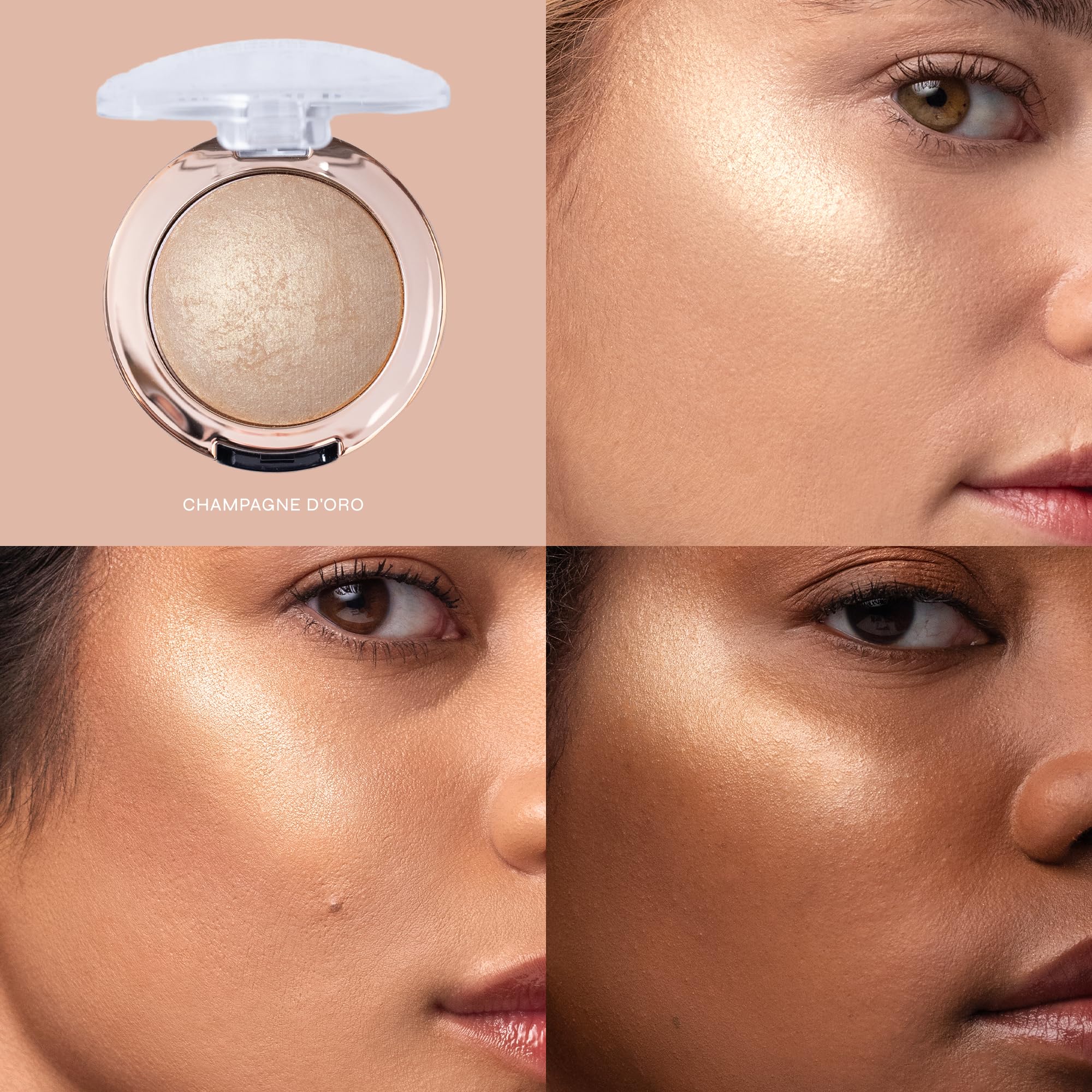 Milani Baked Highlighter - Long-Lasting Powder for Natural Radiant Glow- Buildable & Blendable Face Makeup with Lit-From-Within Finish- Vegan, Cruelty-Free & Talc-Free, Made in Italy, Champagne D'oro