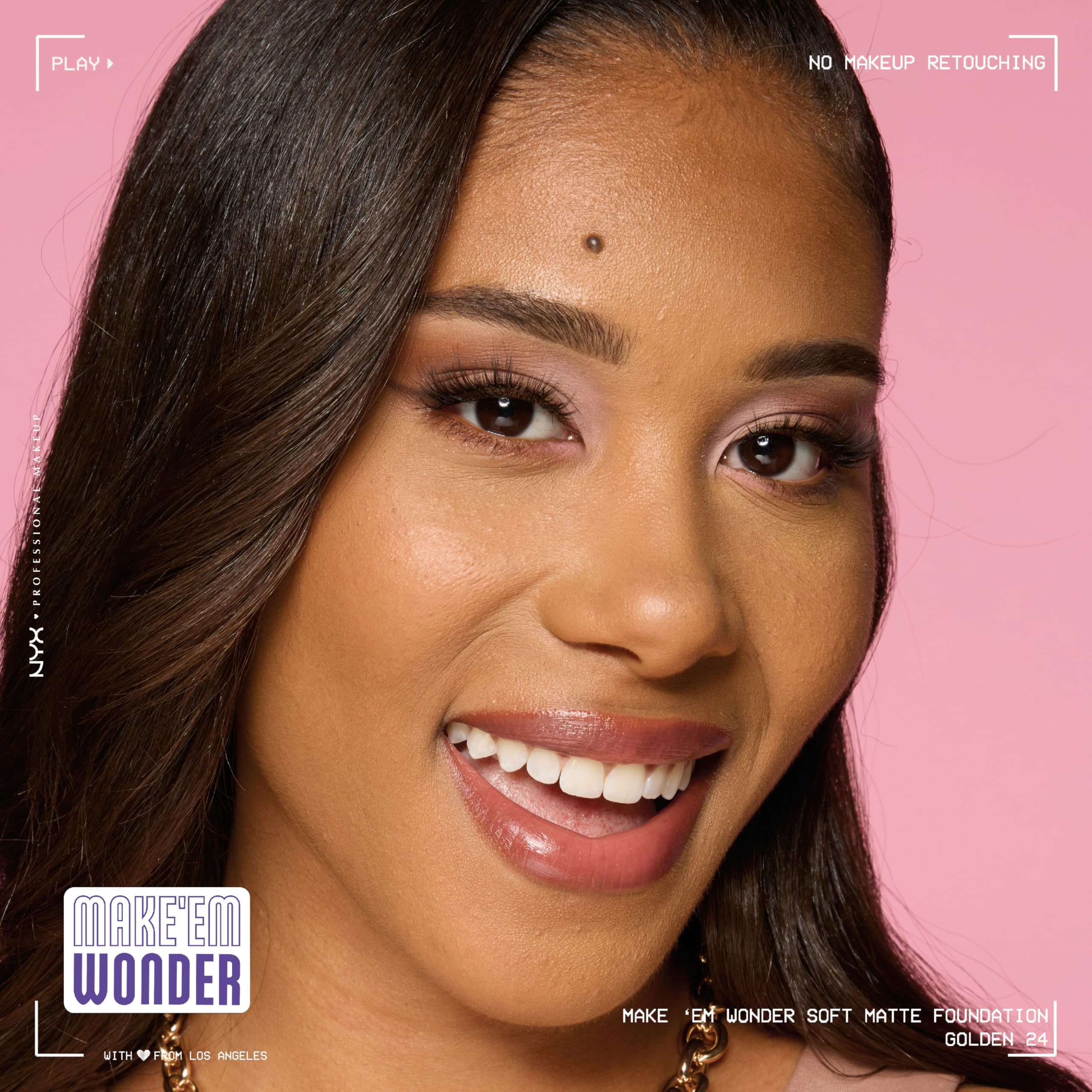 NYX PROFESSIONAL MAKEUP Make 'Em Wonder Liquid Foundation, 24HR Foundation Makeup With A Soft Matte Finish, Buildable Full Coverage - 24 Golden