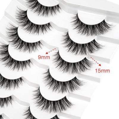 3D Clear Band Lashes 15mm Natural Soft Faux Mink Lashes C Curl Cat Eye Wispy Fake Eyelashes Reusable False EyeLashes 7 Pairs (No.212)