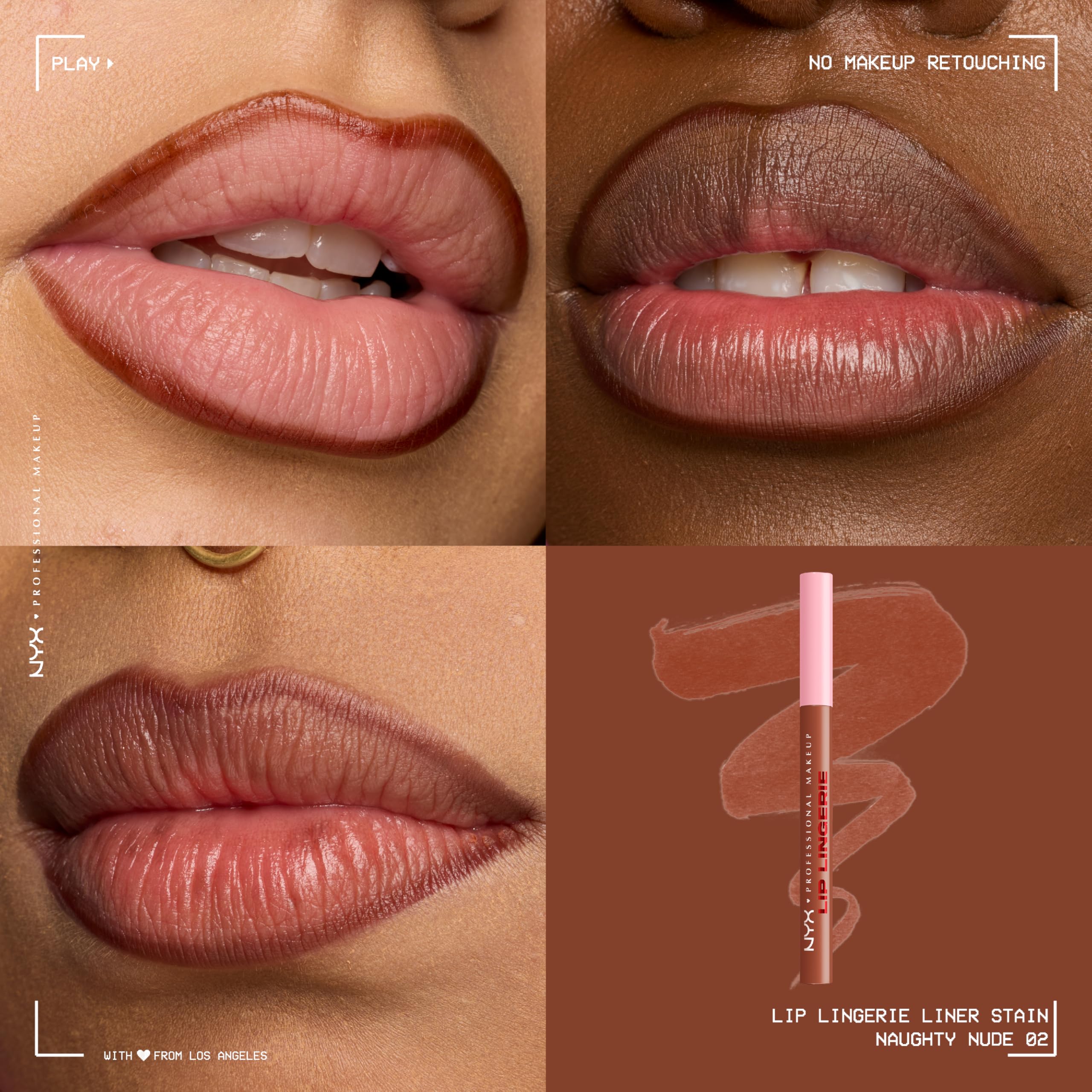 NYX PROFESSIONAL MAKEUP Lip Lingerie Liner Stain, Seamless Make Up with All-Day Color, Waterproof Lip Stain Finish - Naughty Nude (Warm Nude)