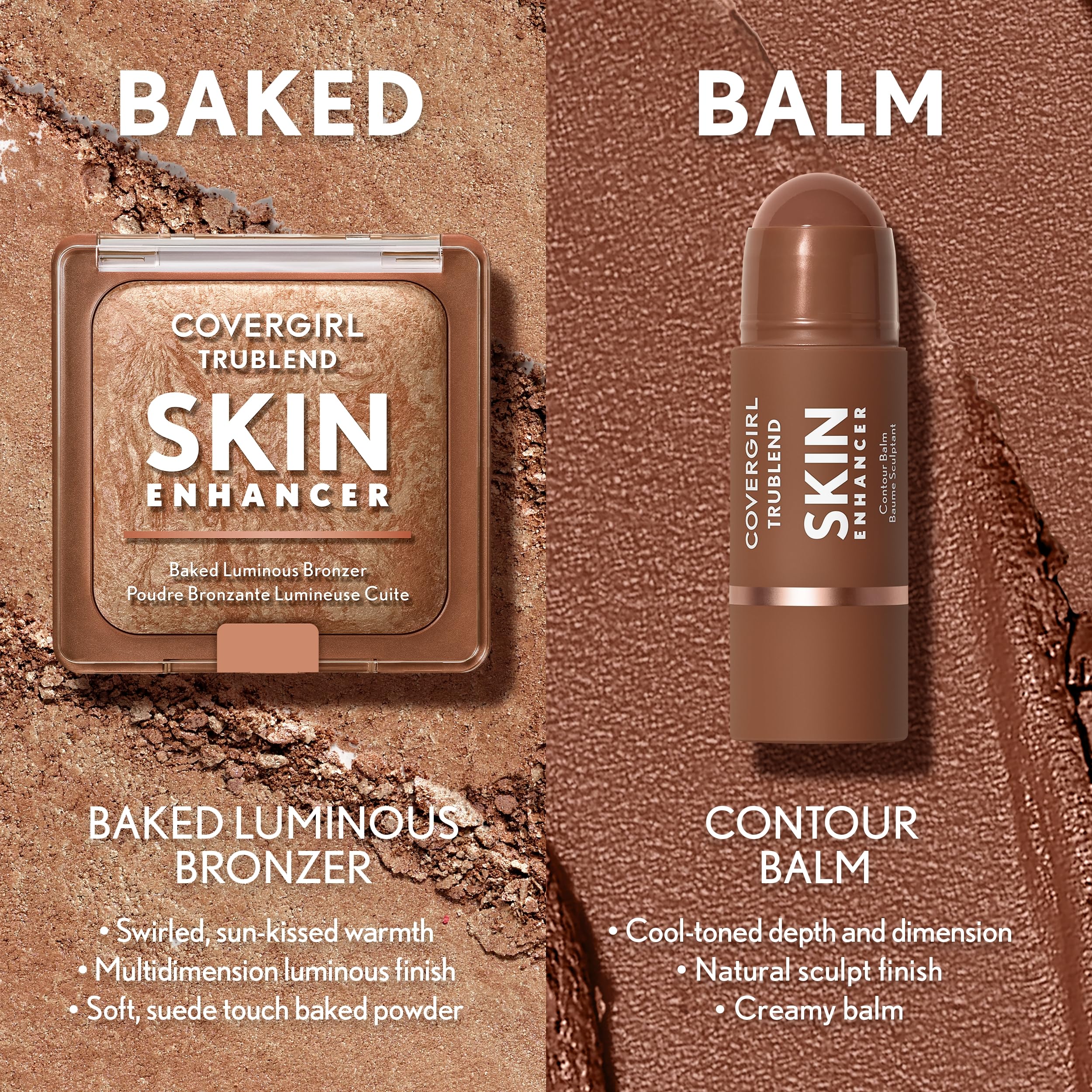 COVERGIRL TruBlend Skin Enhancer Baked Luminous Bronzer, with Hyaluronic Acid & White Rose Extract, Blends Seamlessly - 320 Caramel (Medium Bronze with Copper Swirls)
